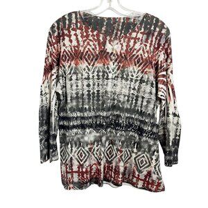 Jane Ashley Brown & Black Ikat‎ Artsy Boho Print Rhinestone Top Tie-Dye Size XL